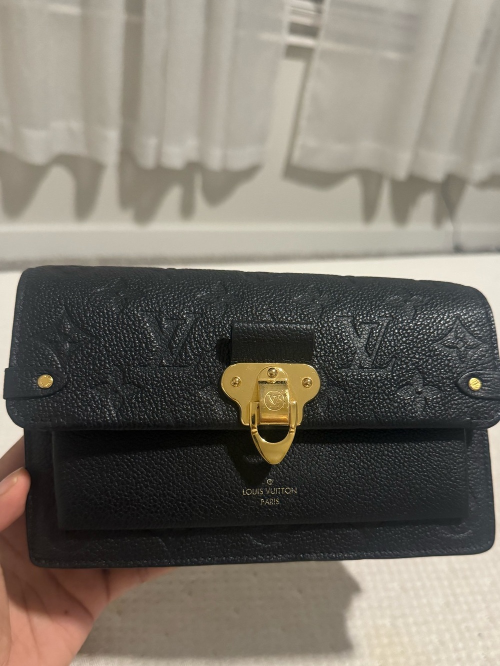 Louis Vuitton Black Embossed Monogram Crossbody Bag with Gold Hardware